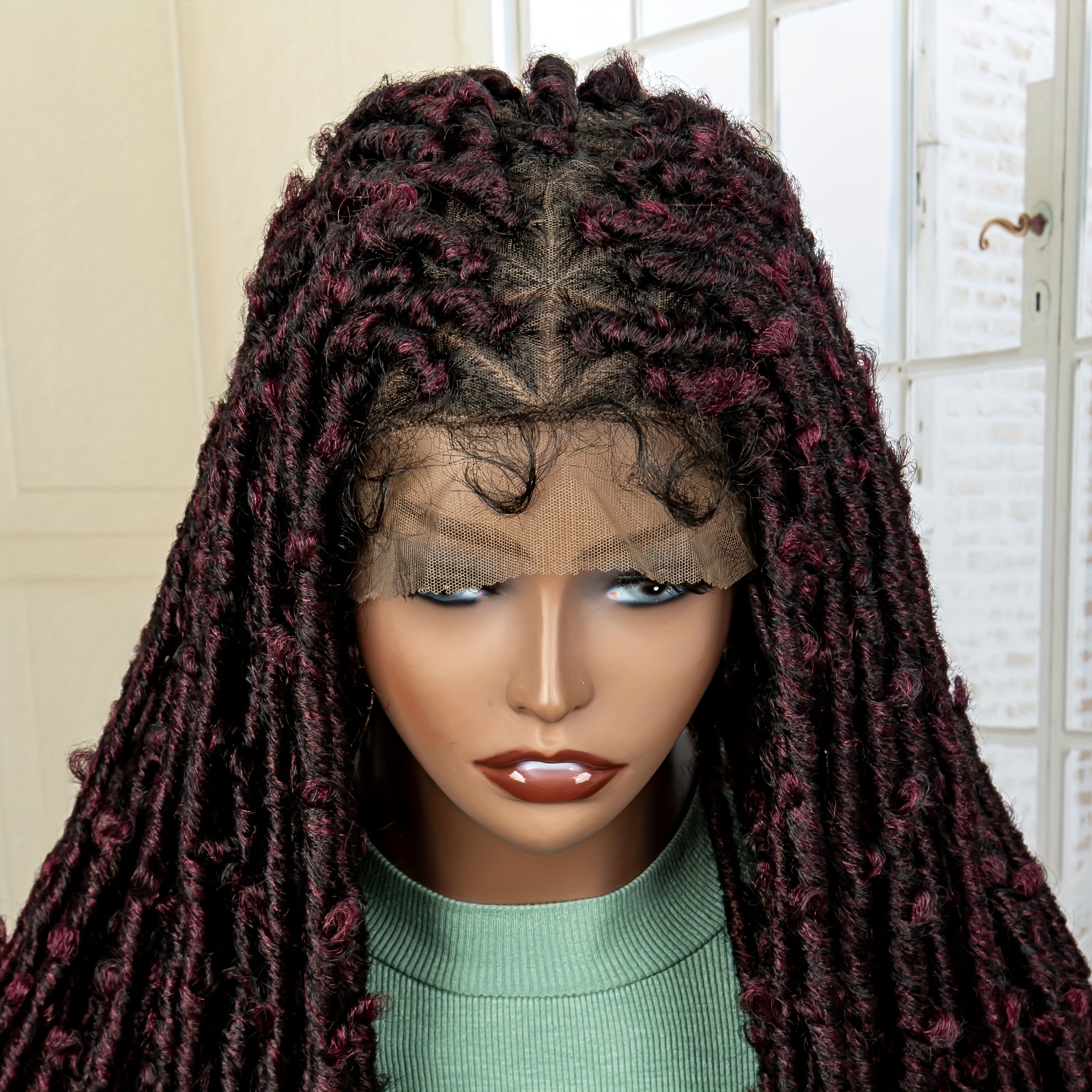 Full Lace Braided Wigs Synthetic Burgundy Dreadlocks Braided Lace
