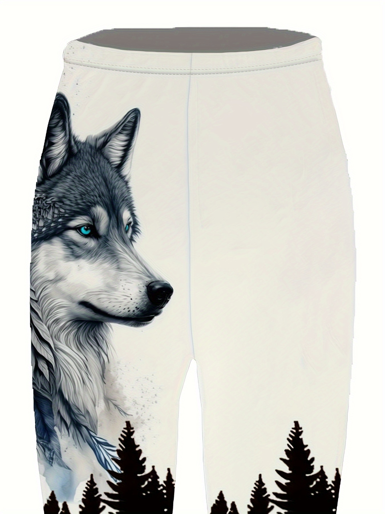 Wolf Print Skinny Leggings Casual Elastic Waist Stretchy - Temu