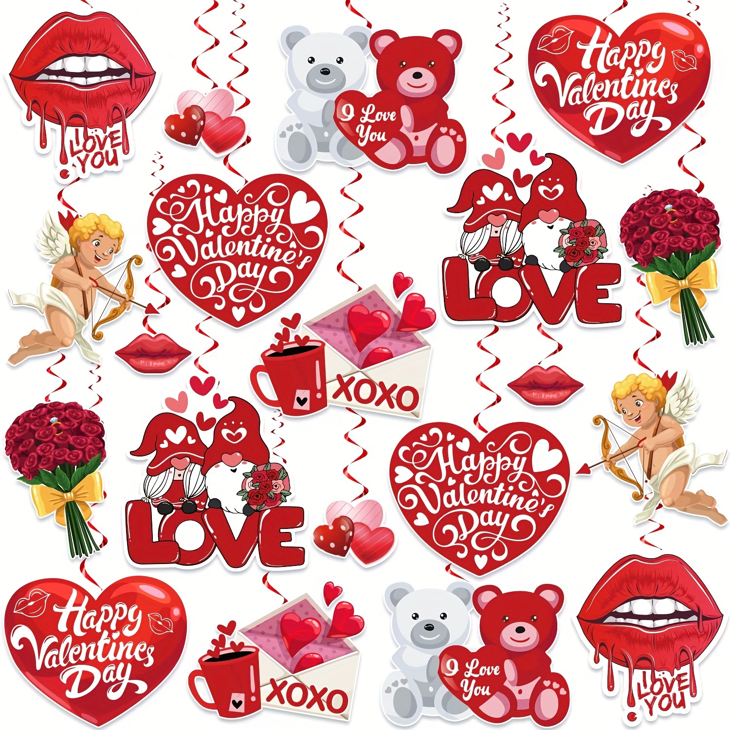 33Pz Grande Kit di Decorazioni per San-Valentino - Forma di Cuore Stelle  Filanti e Pendenti a Spirale, Love Ventaglio Pieghevole di Carta Forma di  Cuore, Red Valentines Balloons Valentines Decorations : 