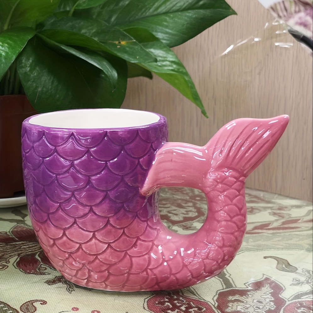 Mermaid Coffee Mug With Fish Tail Handle Ceramic Coffee Cups - Temu