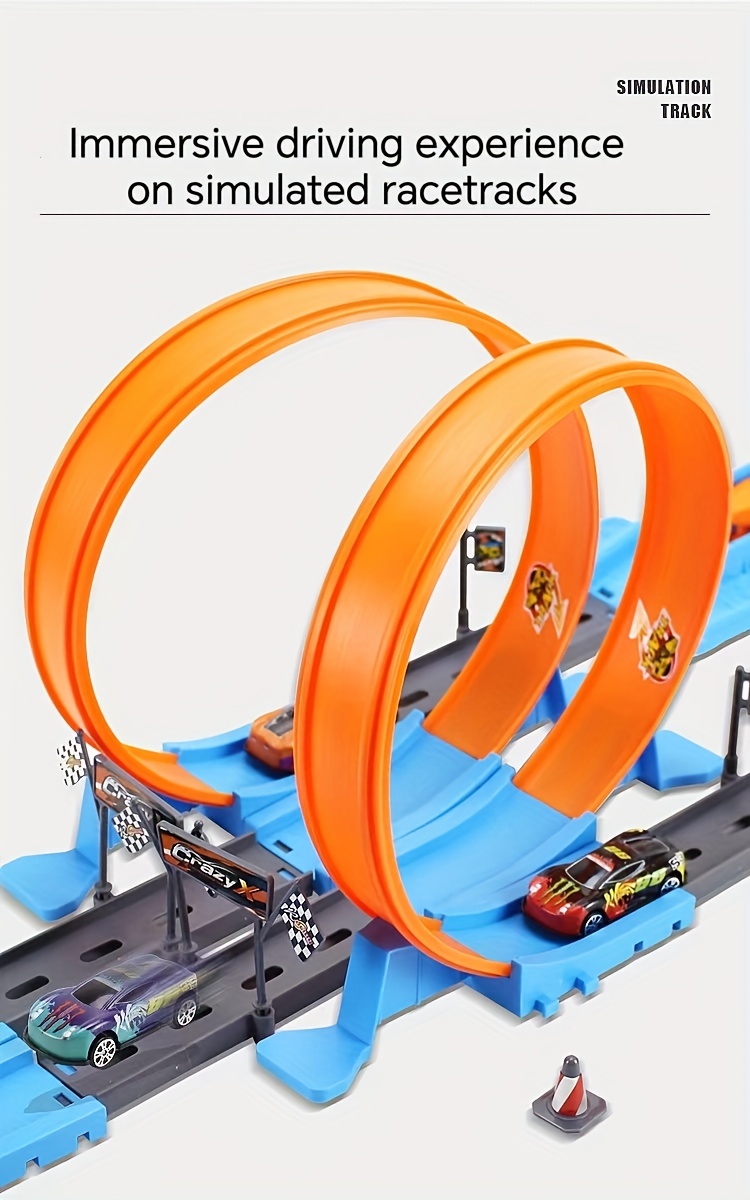 childrens combination set track car three ring roundabout track little sports car boy alloy sliding racing toy details 3