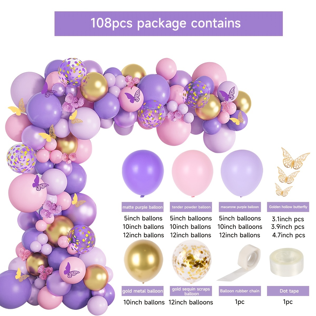 180pcs / Set Kit De Arco De Guirnalda De Globos Rosa Claro Morado 3D Rose  Golden Cutout Butterfly Stickers Baby Shower Cumpleaños Día De San Valentín  Fiesta De Despedida De Soltera Decoraciones