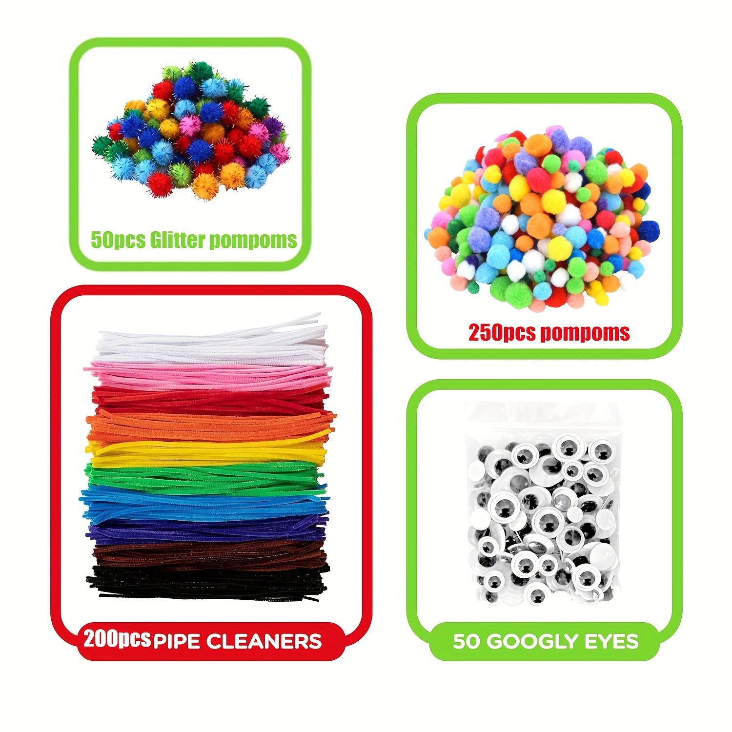  130Pcs Colorful Pompoms,Assorted Sizes and Colors Pompoms for  DIY Creative Crafts Decorations(Dark Yellow/Green/White) : Arts, Crafts &  Sewing