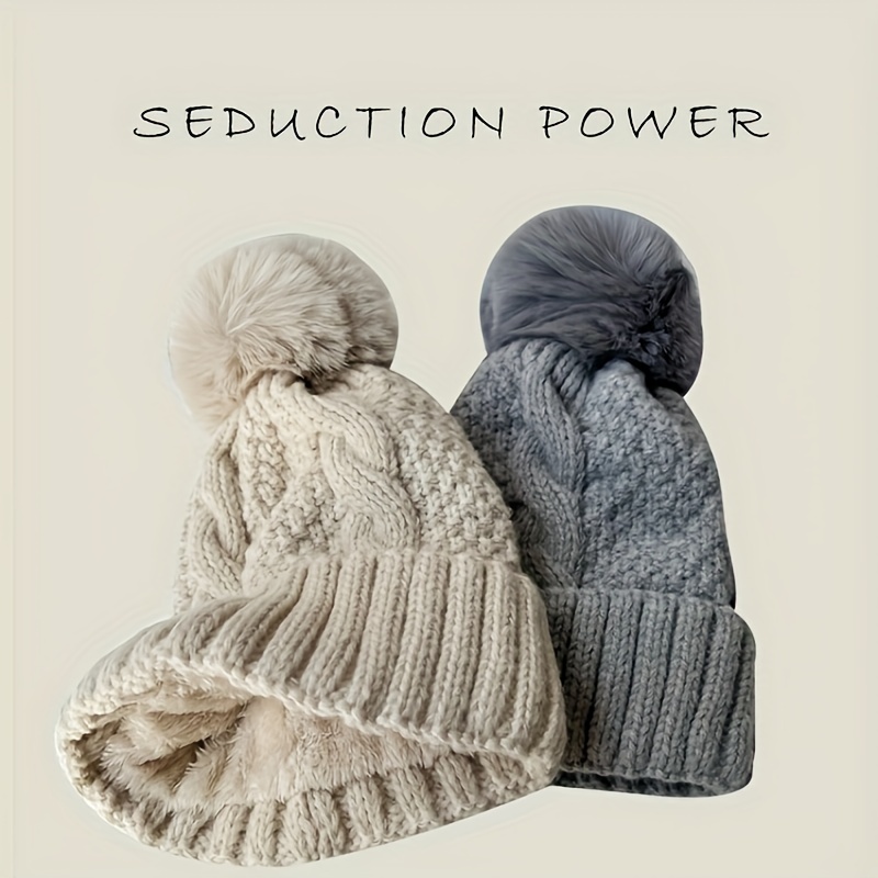 Trendy Temu Pom With Color Fleece - Classic Beanie Thick Solid