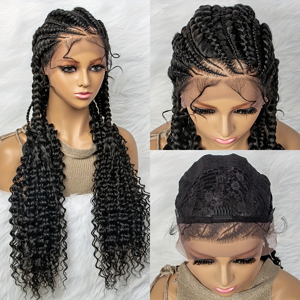 Synthetic Long Braided Hair Wigs Curly Ends 13x1 Lace Wigs - Temu