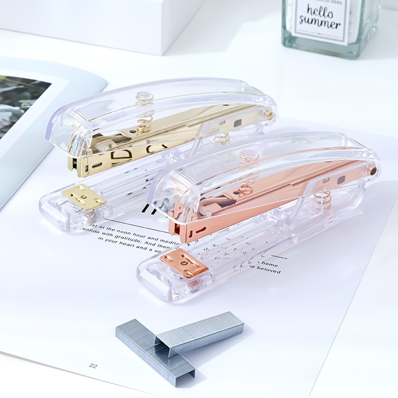 Clear Desk Stapler With Staples Rose Gold - Temu