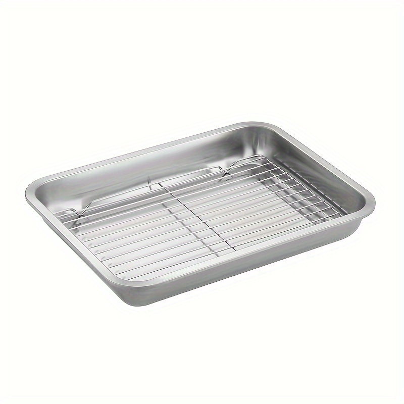 Mesh Oven Tray, Stainless Steel Rectangular Flat Bottom Tray Mesh Oven Tray  Multi Purpose Barbecue Fried Barbecue Oil Pan Drain Rack - Temu