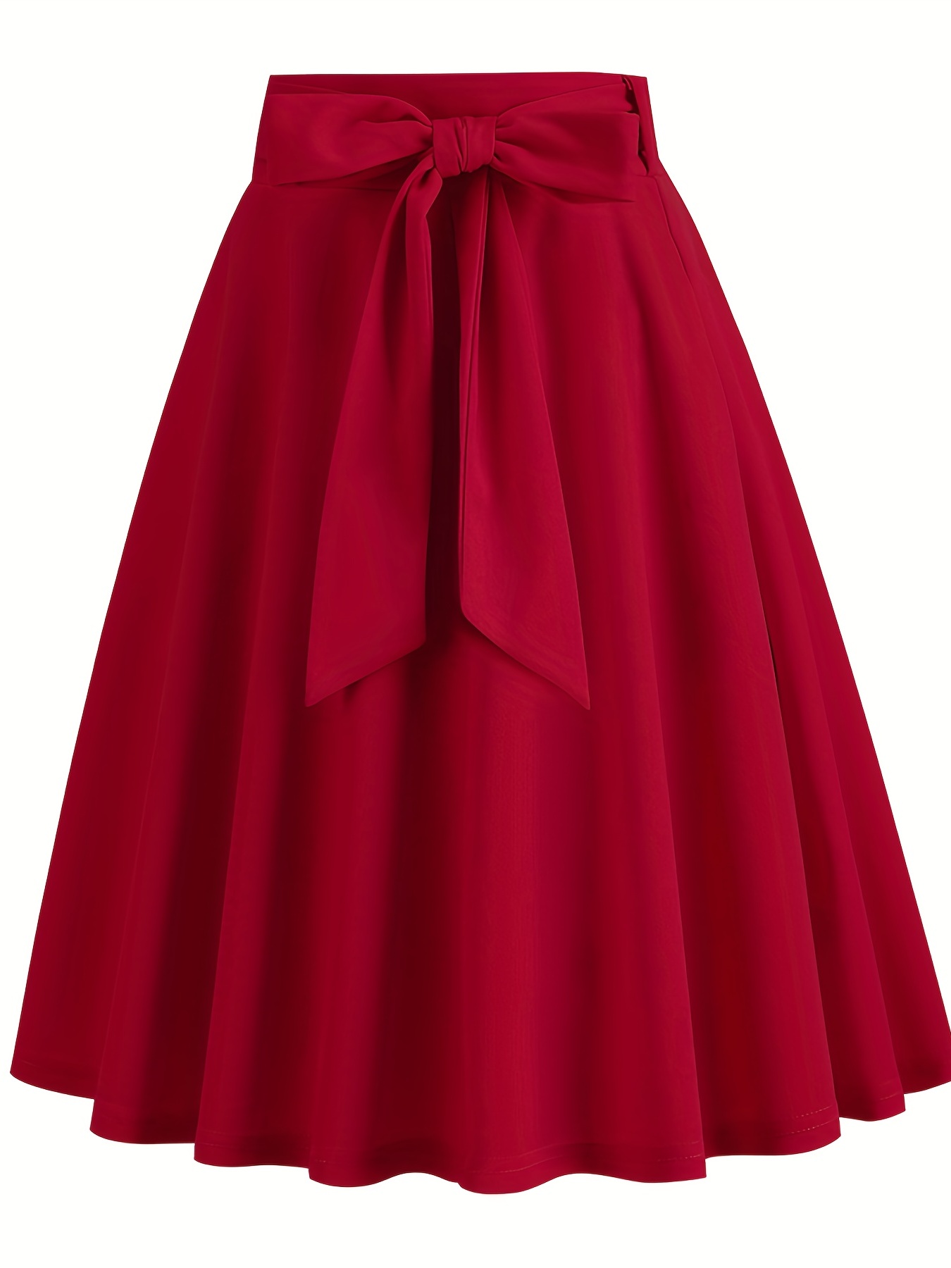Red Linen Midi Skirt for Women, A Line Swing Skirt With Pockets