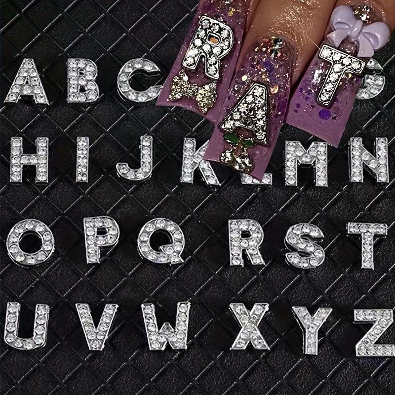 

26pcs Alloy Alphabet Nail Charms With Rhinestones, 3d Letter Nail Art Accessories, Nail Art Supplies For Women And Girls, Nail Art Jewelry