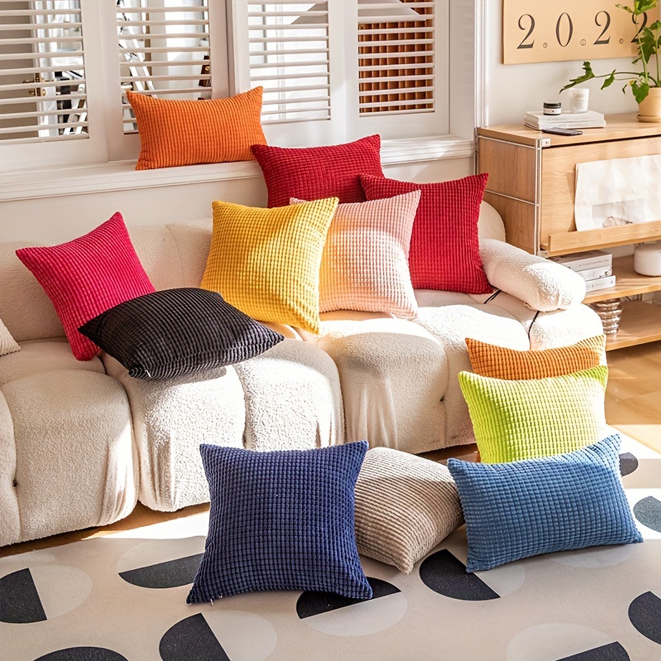 Square Faux Leather And Linen Throw Pillow Covers For Living Room ...