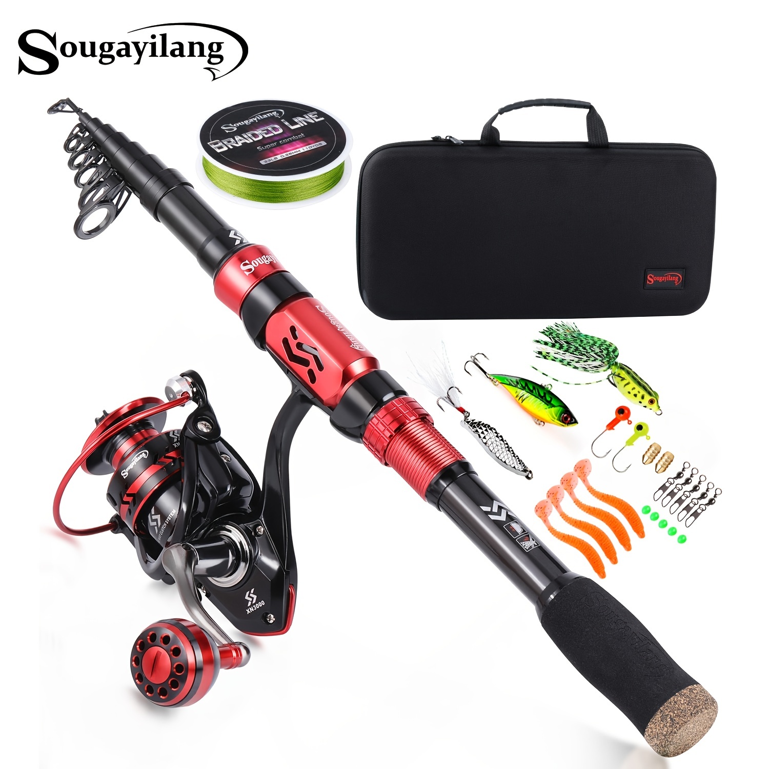 Sougayilang Fishing Rod And Reel Combos, Including Telescopic Fishing Pole,  12+1BB Spinning Reel, Fishing Lure Bait And Hook Accessories, Fishing Gear