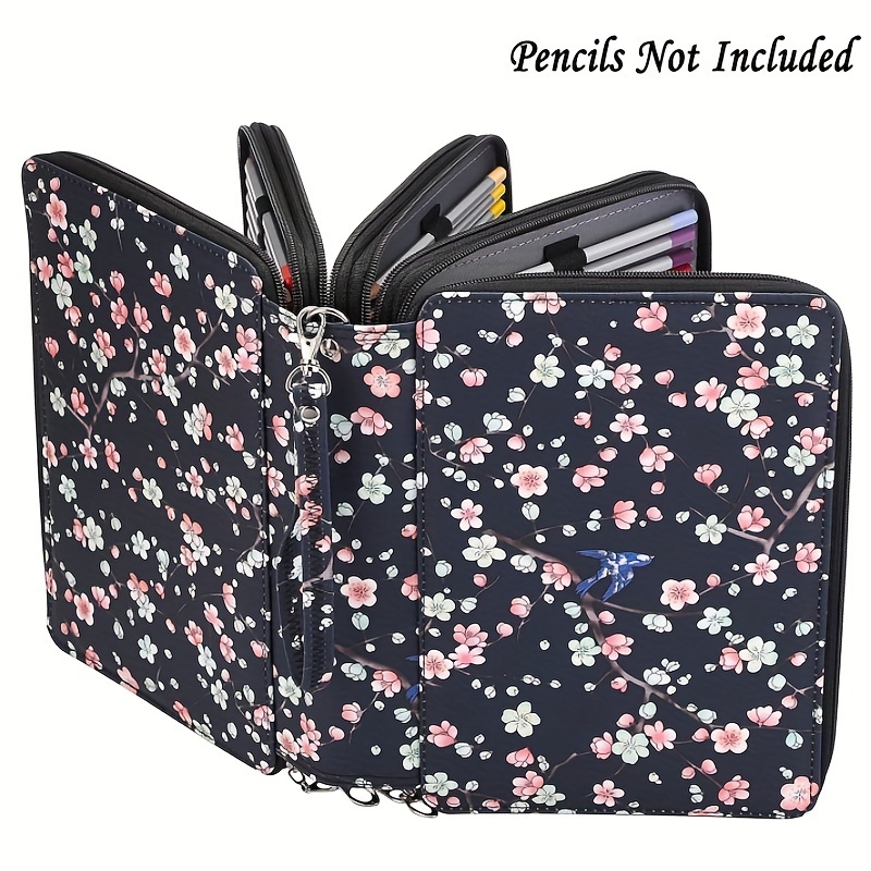 BTSKY Colored Pencil Case- 120 Slots Pencil Holder Pen Bag Large Capacity  Pencil Organizer with Handle Strap Handy Colored Pencil Box with Printing  Pattern (Purple Flower)