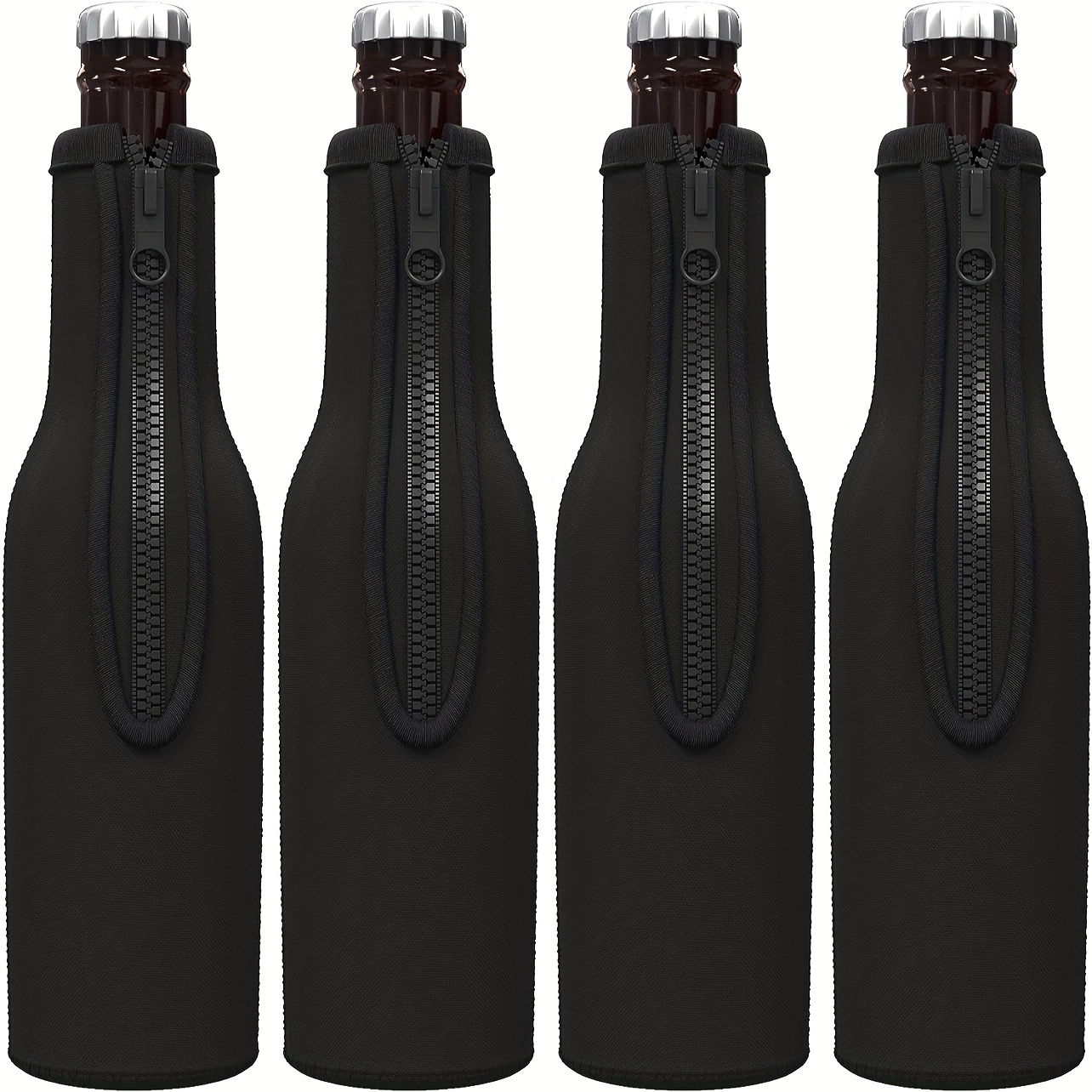 4pcs Insulated Beer Bottle Koozies Neoprene Coolers Bag Zipper Coozie  Holder