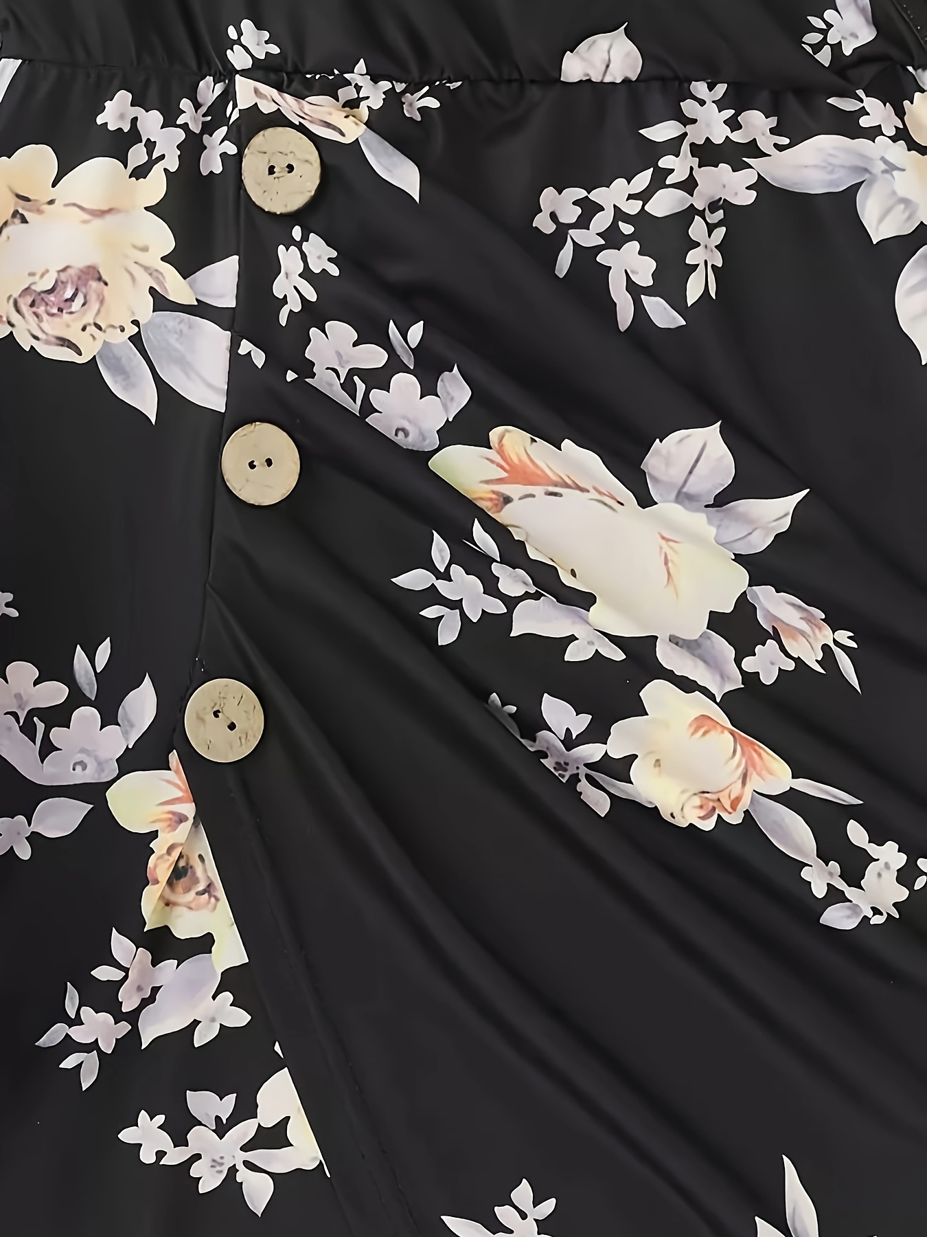 floral print v neck dress elegant long sleeve ruched button dress womens clothing