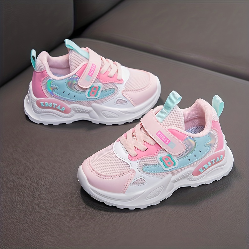 Trendy Candy Color Sneakers With Hook And Loop Fastener For Girls, Breathable Lightweight Anti Slip Sneakers For Outdoor Walking Running Hiking, All Seasons