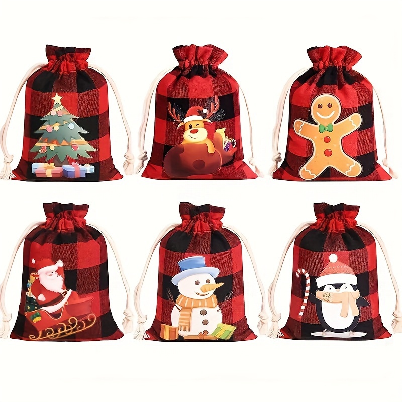 1/3/4/7pcs Bolsas Regalo Tartán Navideño Bolsas Tela - Temu