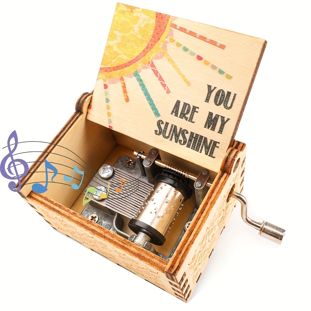 1 pza Caja de música Your Are My Sunshine, con manivela, de madera,  estilo vintage, tallado con láser, pequeña, caja de música, Regalo para  esposas