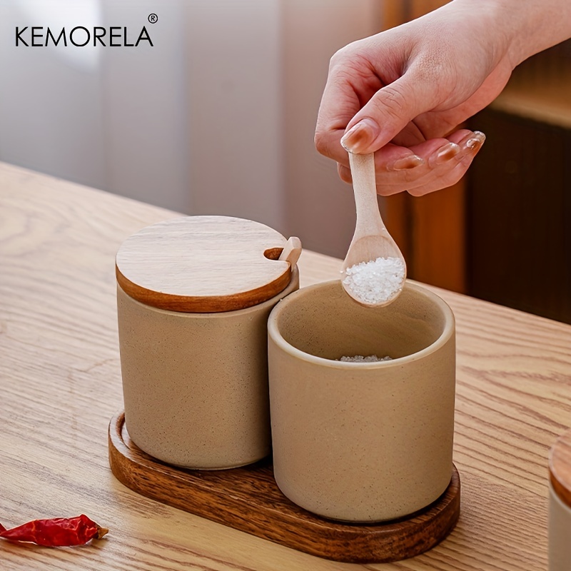 Buy Sugar with Lid and Spoon,Set of 3 Ceramic Food Storage Jar