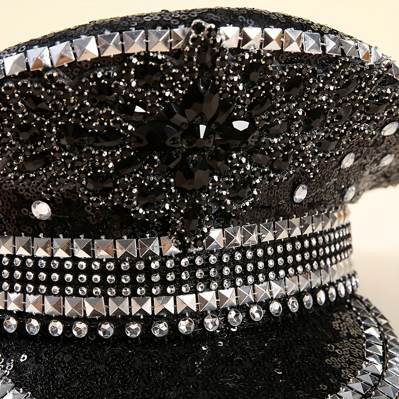 Silver Rhinestone Hat / Sequin Hat / Party Captain Hat / Festival