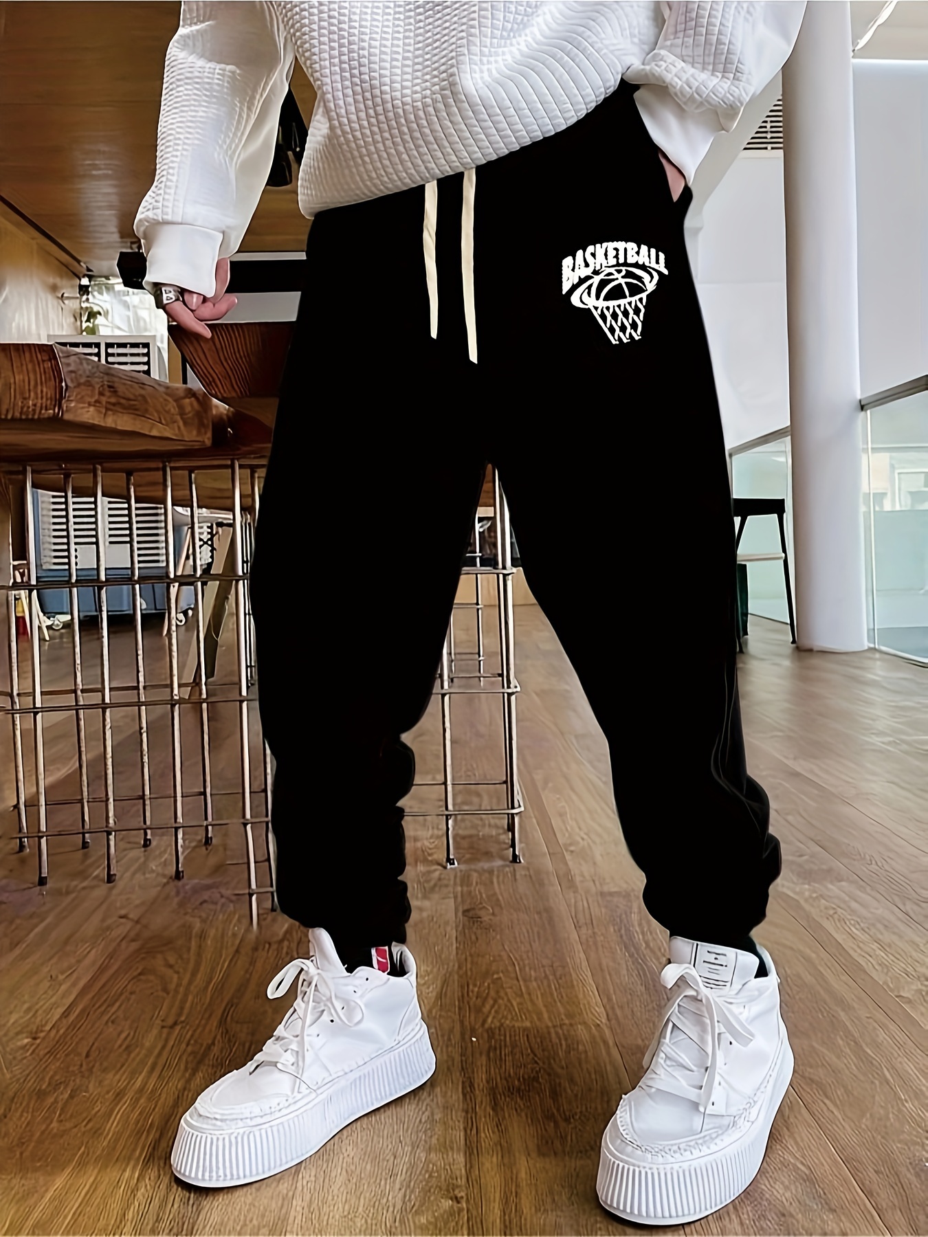 Men's Color Binding Loose Button Jogger Pants For Basketball
