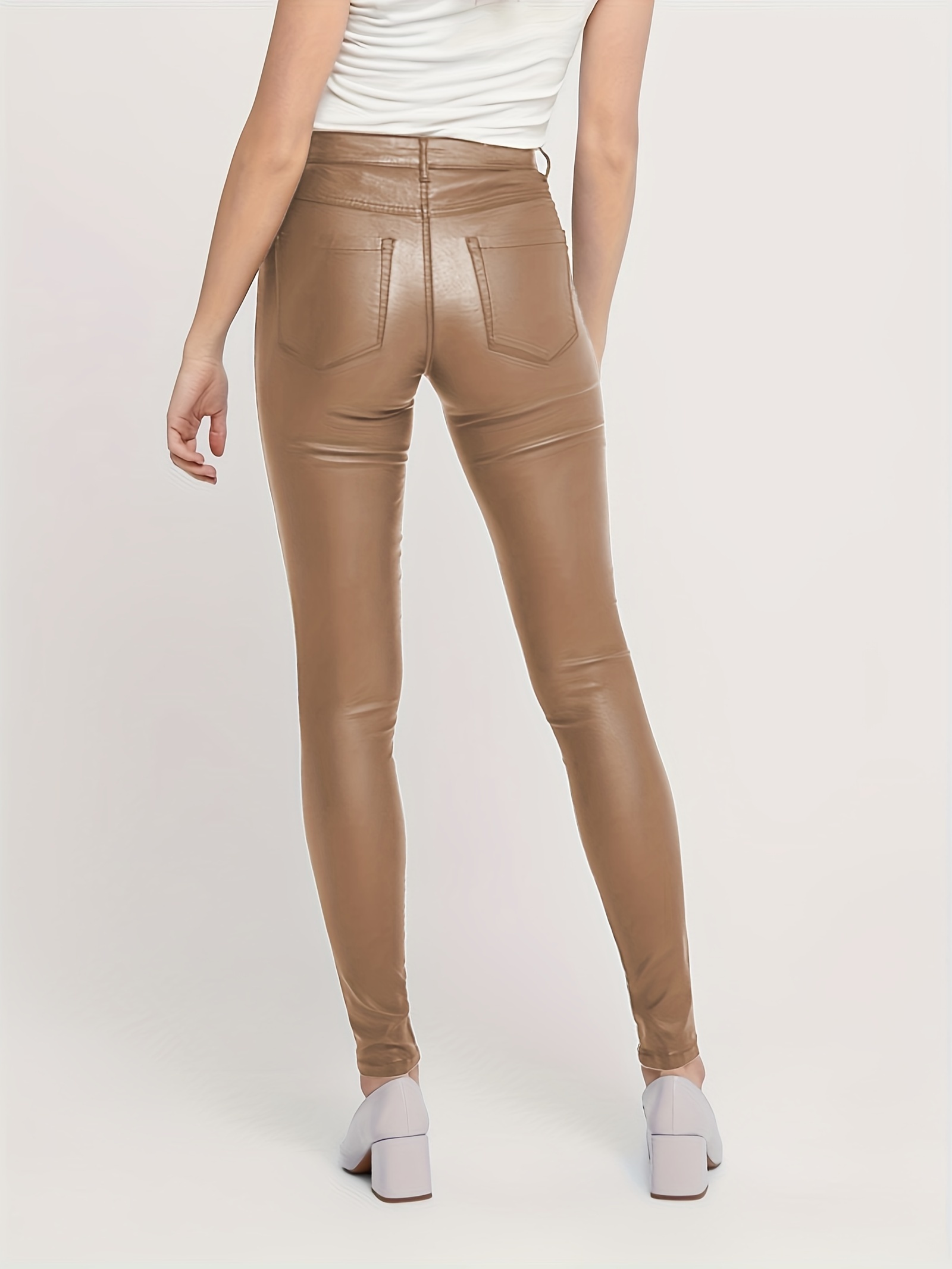 Faux Leather Slim Pants Casual Skinny Stretchy Pants Women's - Temu