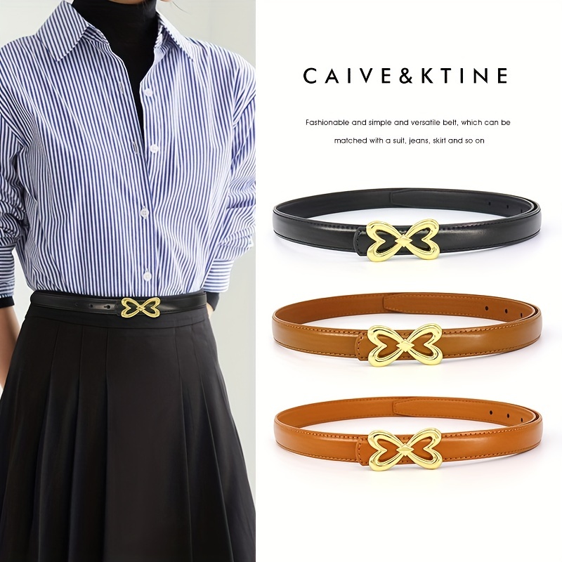 Heart Butterfly Buckle Thin Belt Leather Solid Jeans Pants Belt