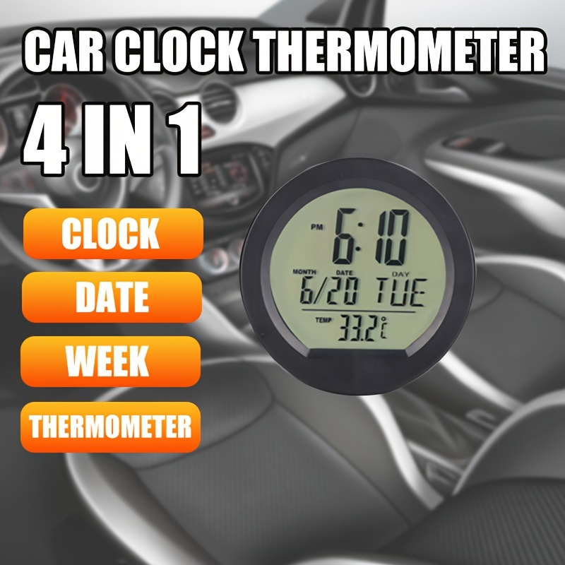 Auto-Thermometer-Voltmeter-Uhr, 2-in-1-Auto-Fahrzeug-Innenraum,  Mini-Elektronikuhr, LED-Digitaluhr, Thermometer-Voltmeter
