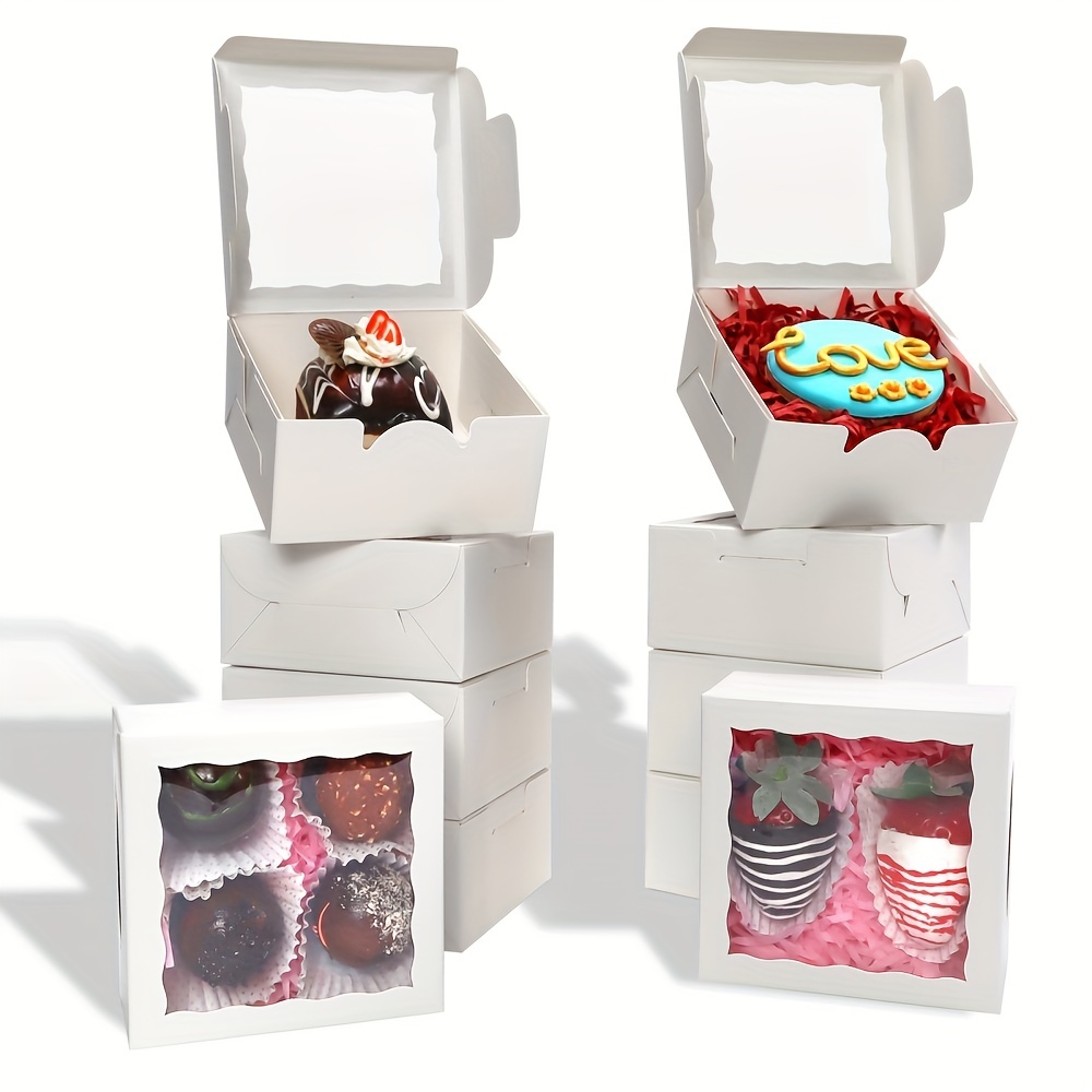 Moretoes 10 juegos de cajas para pasteles de 10 x 10 x 5 pulgadas con  cintas rojas, 10 cajas blancas para pasteles de panadería y 10 tableros  redondos