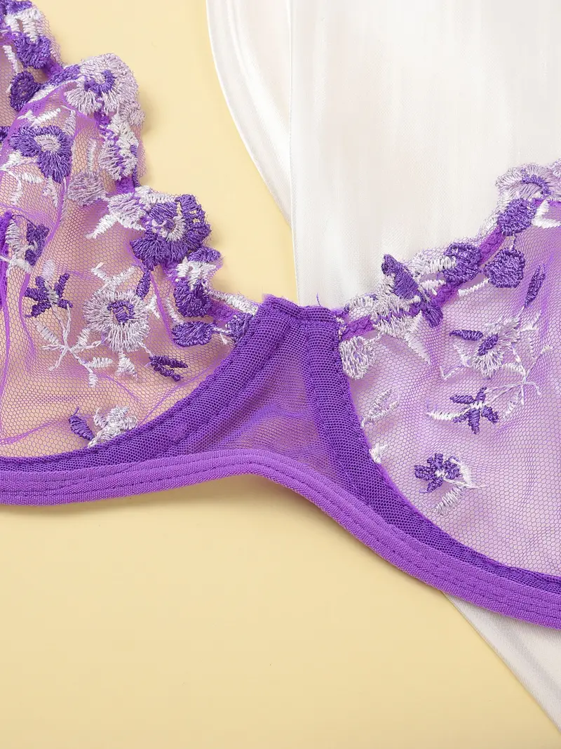 floral embroidery lingerie set mesh unlined bra thong womens sexy lingerie underwear details 4