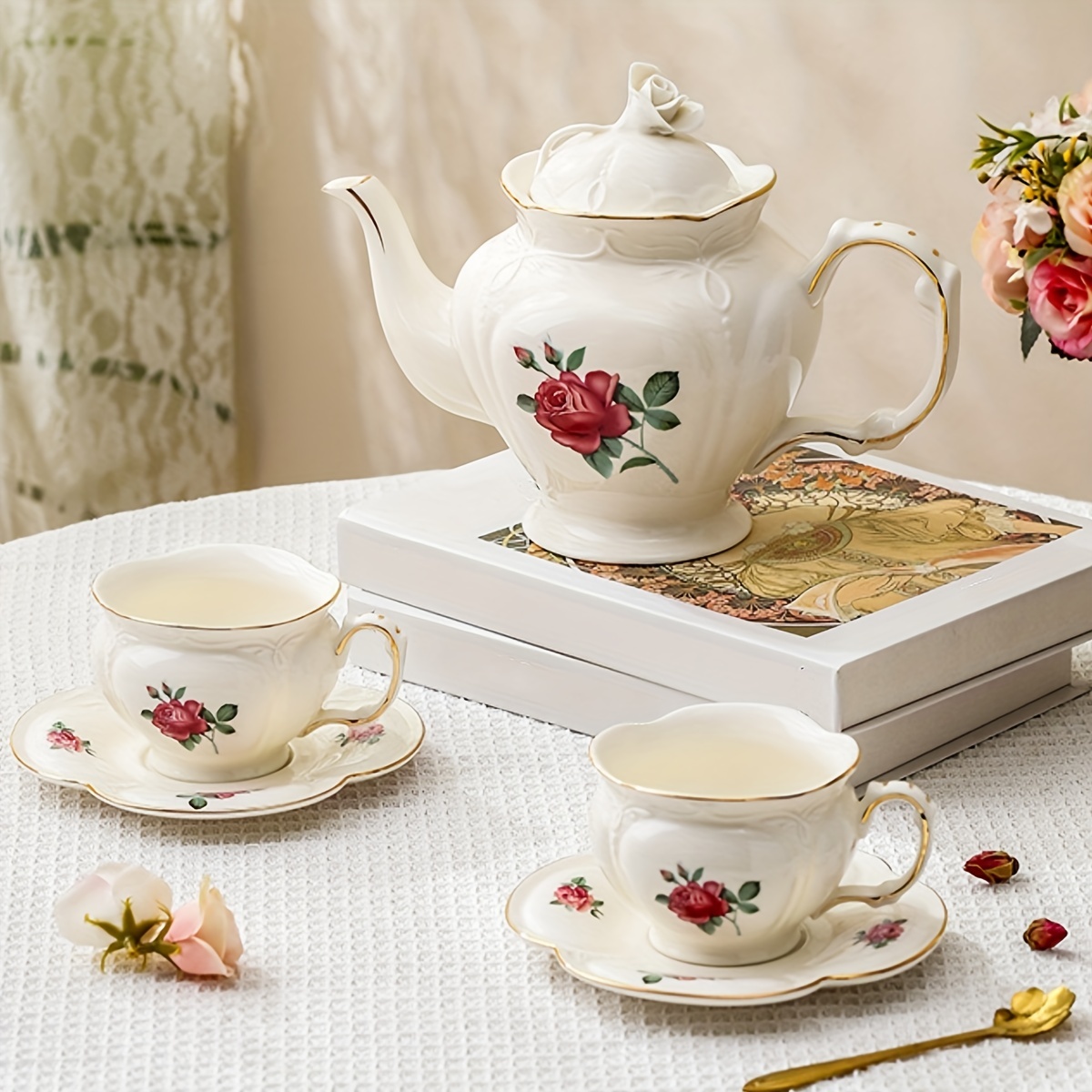 Théière en Porcelaine Ensemble théière et tasse for 1, ensemble théière et  tasse à thé for une, théière une tasse, ensemble de thé en porcelaine
