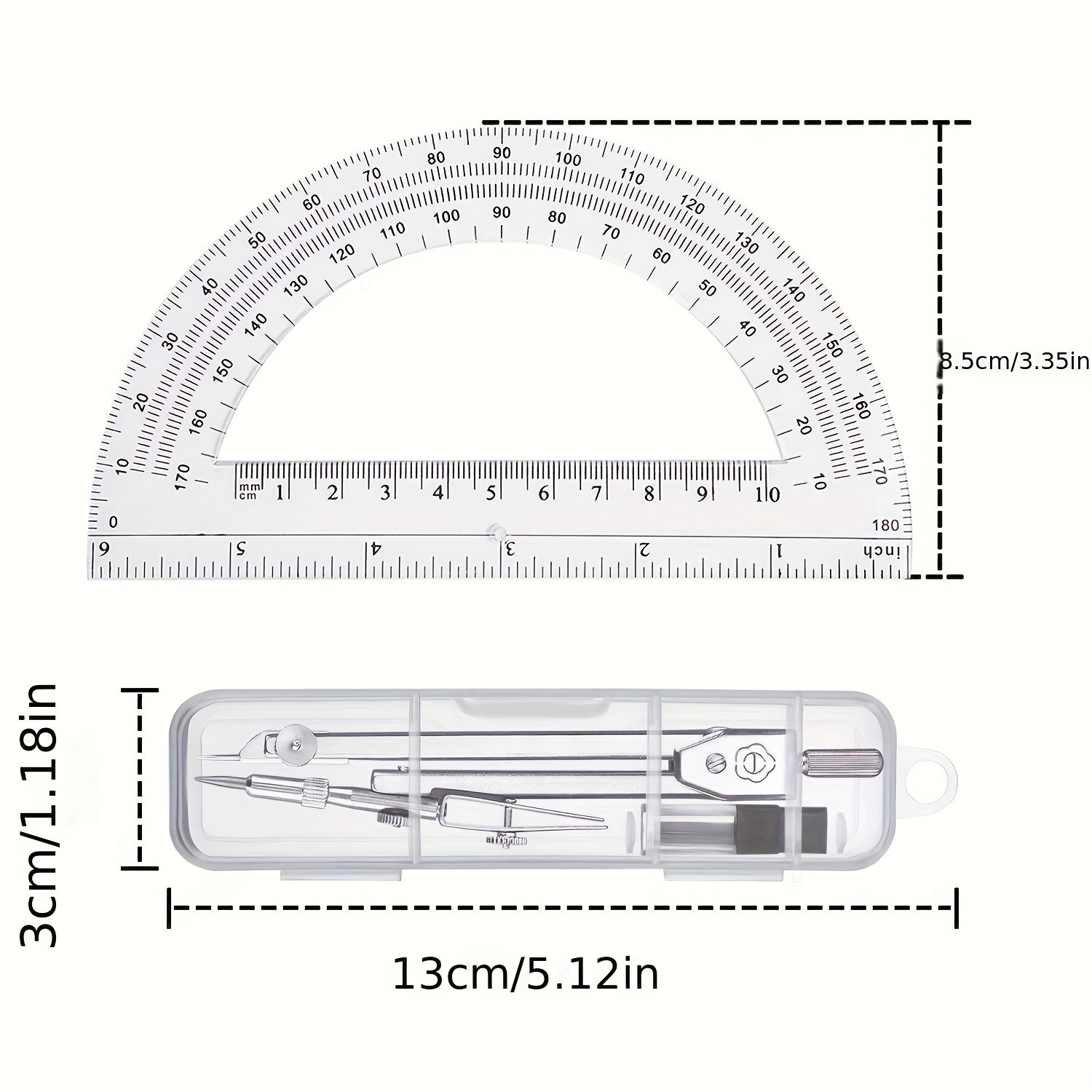 Buy Drawing Compass with Pencil and 6 Inch Plastic Protractor Set, Student  Geometry Math Circle Maker Angle Measuring Tools Online at desertcartEcuador