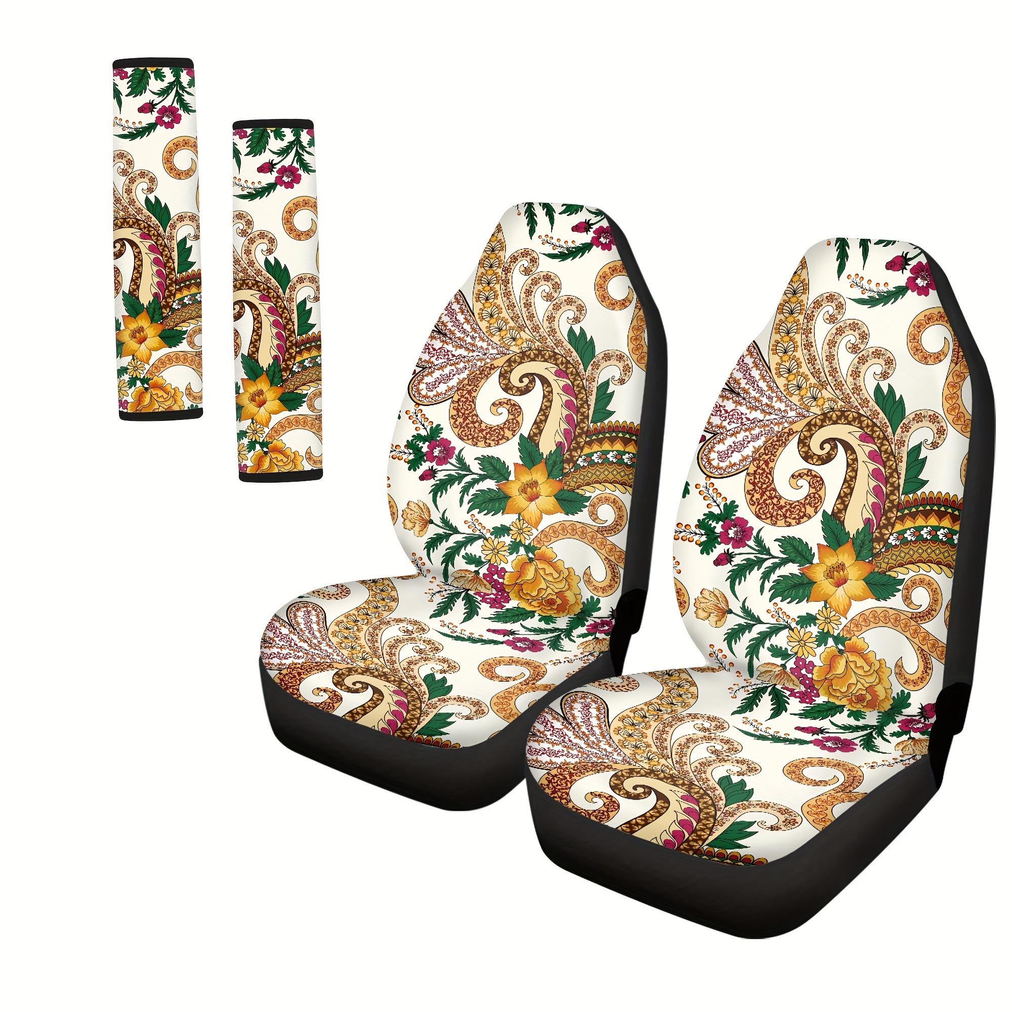 Boho Ethnic Floral Car Seat Covers Vehicle Protector Front Seats Protector Cushion  Car Accessories Stretchy Seat Cover For Women - Temu