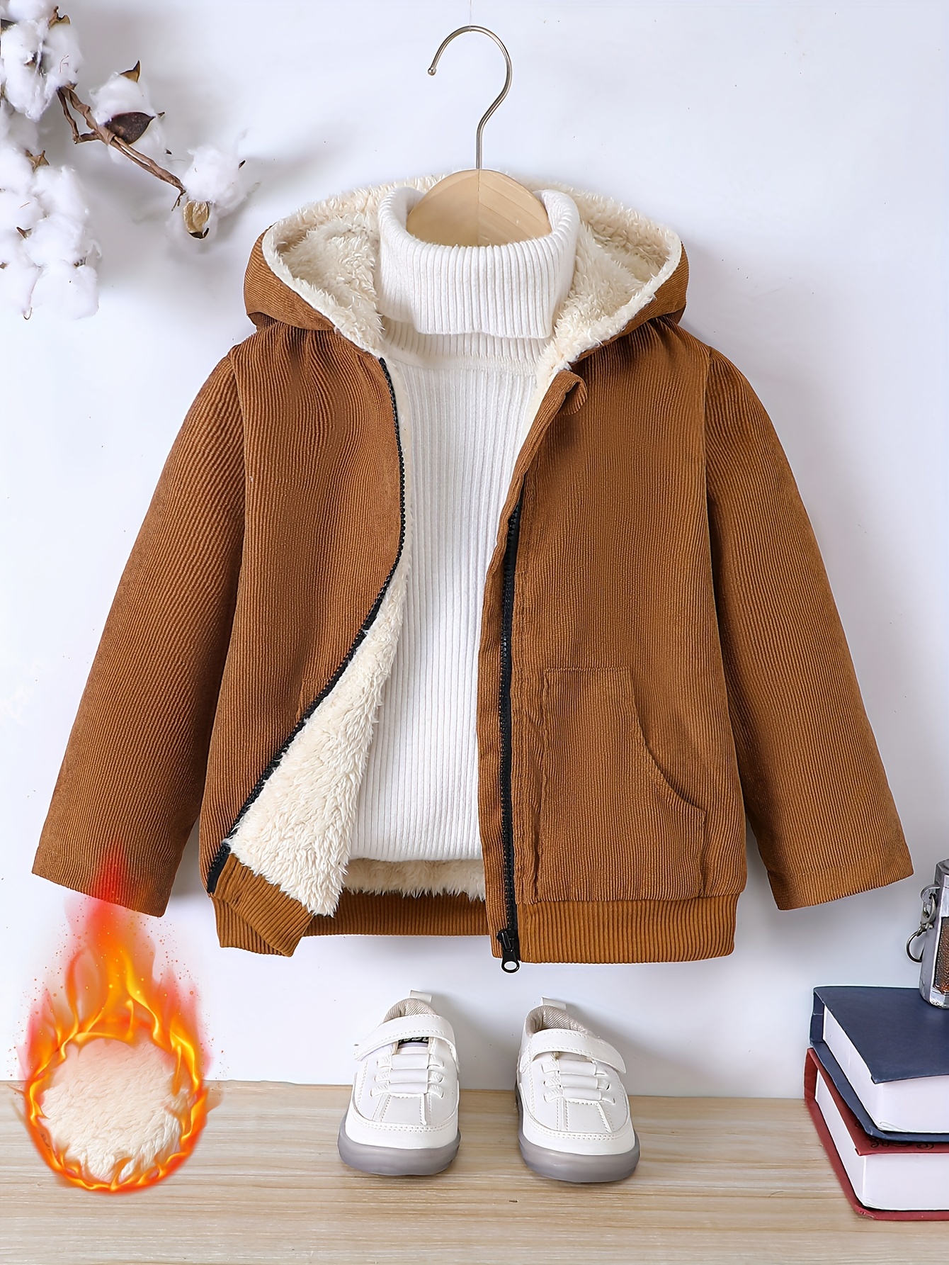 Corduroy hooded fleece online lining jacket