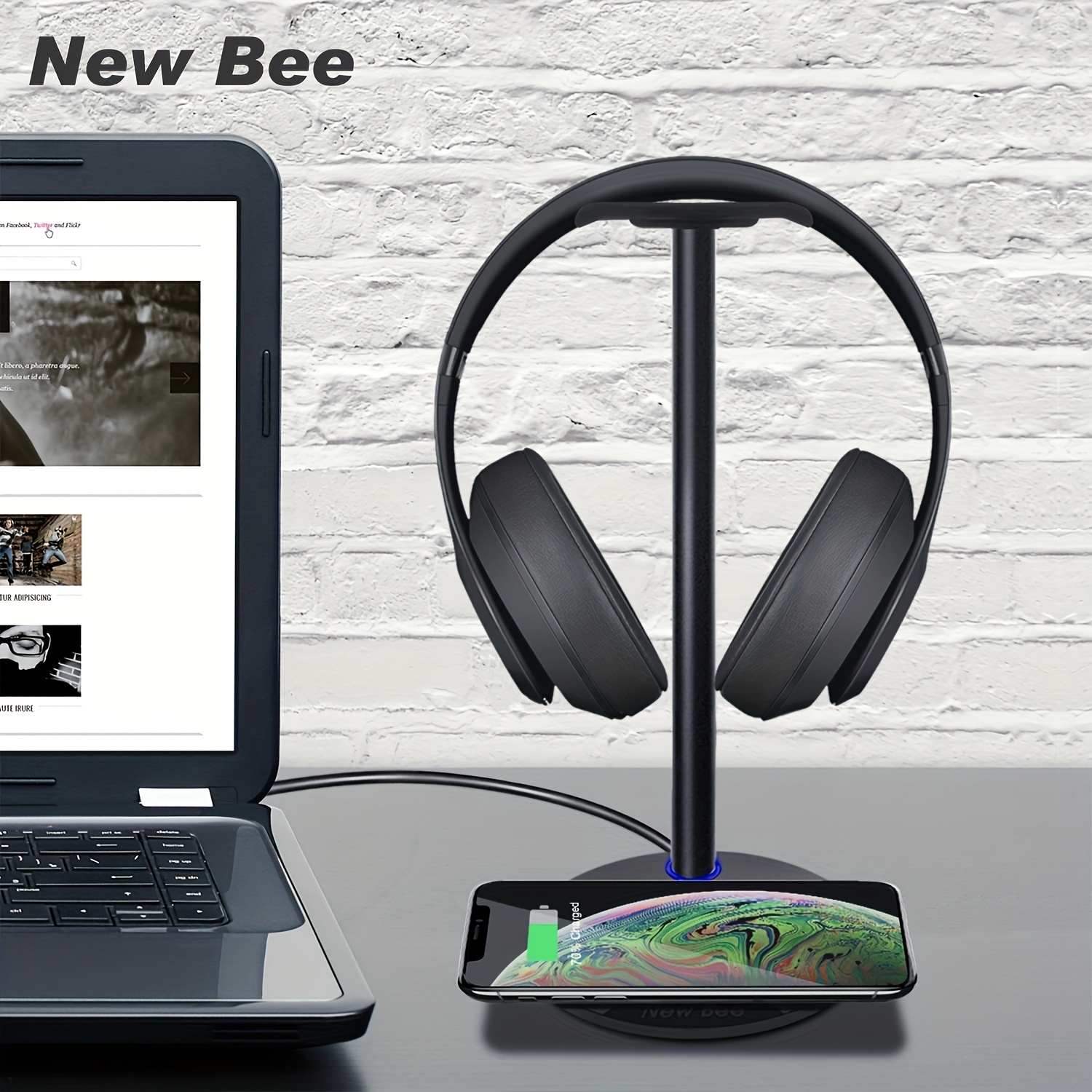 New bee Support Casque de Gaming PC et Chargeur sans Fil, Porte