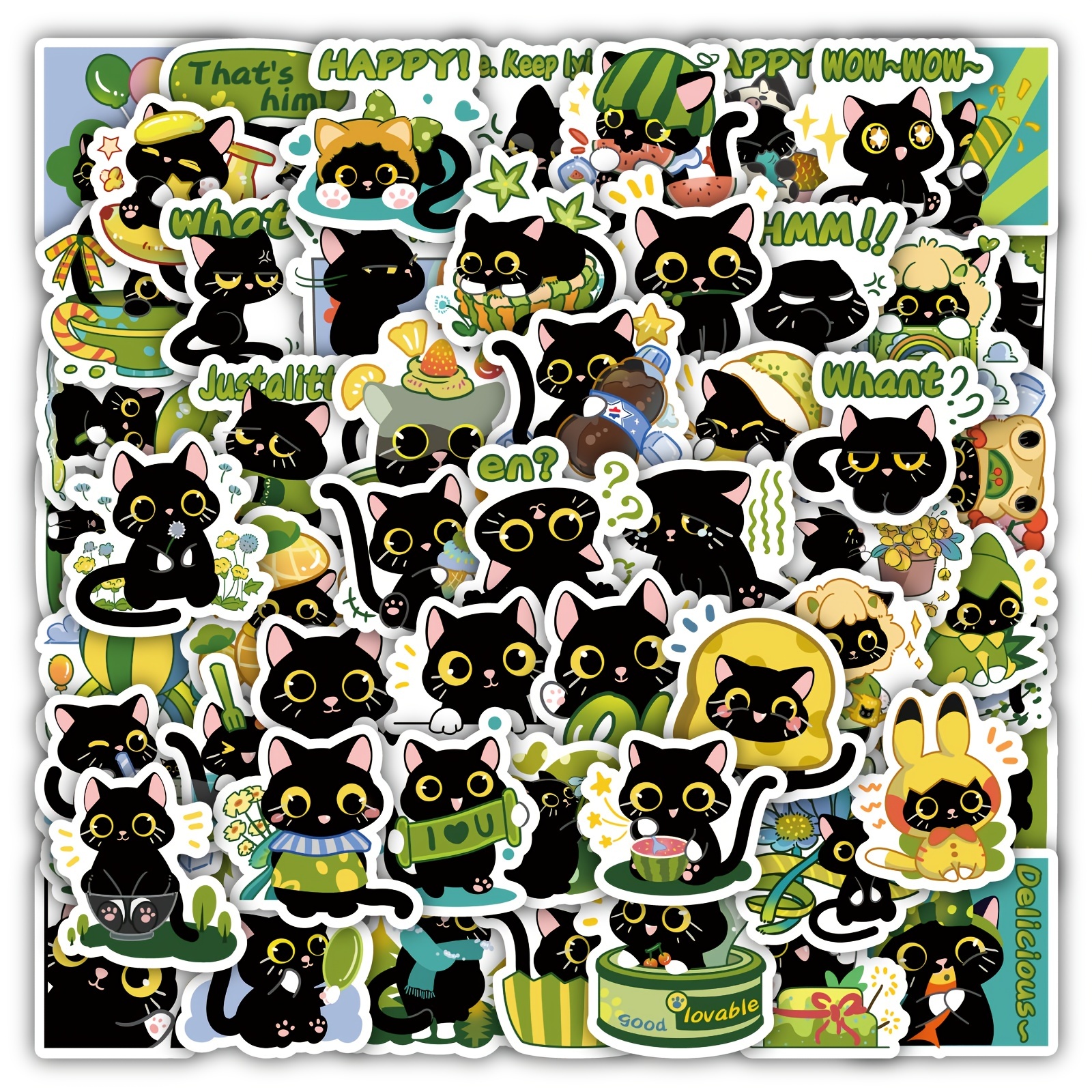 Pegatinas de gato negro de 45 piezas para decoración, pegatinas de gatos  bonitos Kawaii, autoadhesivas, para