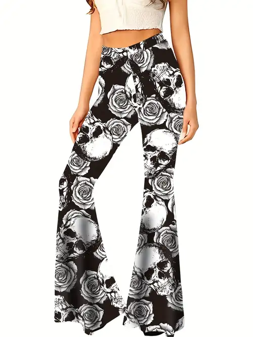 Forbidden Pants Random Print Casual Flare Pants Womens Clothing