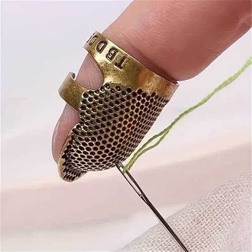 1pc Sewing Tool Finger Thimble Hoop Set Home Hand-sewn Cross-stitch Thimbler Thickened Adjustable Copper Needle Thread