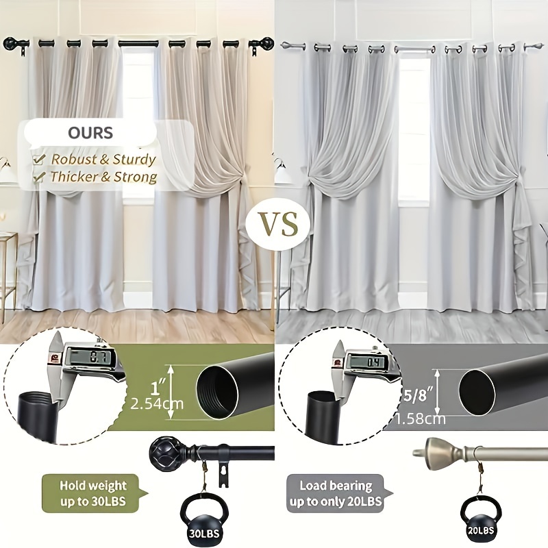 Barras de cortina extralargas de 120 a 170 pulgadas, barra de cortina  blanca resistente de 1 pulgada con 4 soportes ajustables para ventanas