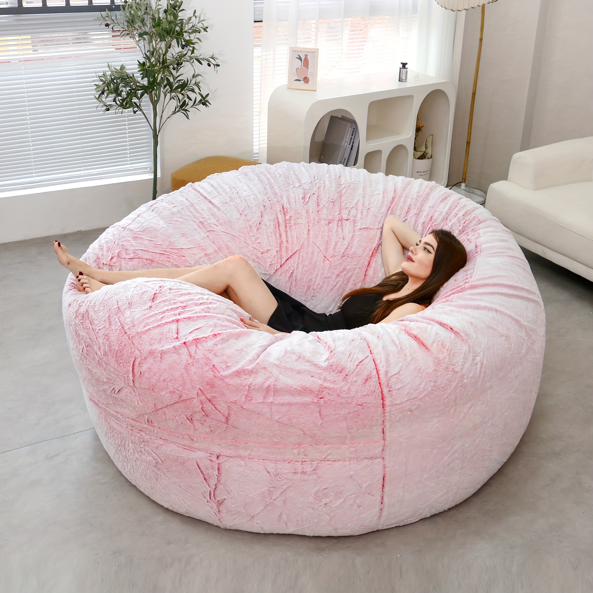 Amazon.com: 7FT Giant Fur Bean Bag Chair for Adult Living Room Furniture  Big Round Soft Fluffy Faux Fur BeanBag Lazy Sofa Bed Cover(it was only a  Cover, not a Full Bean Bag)