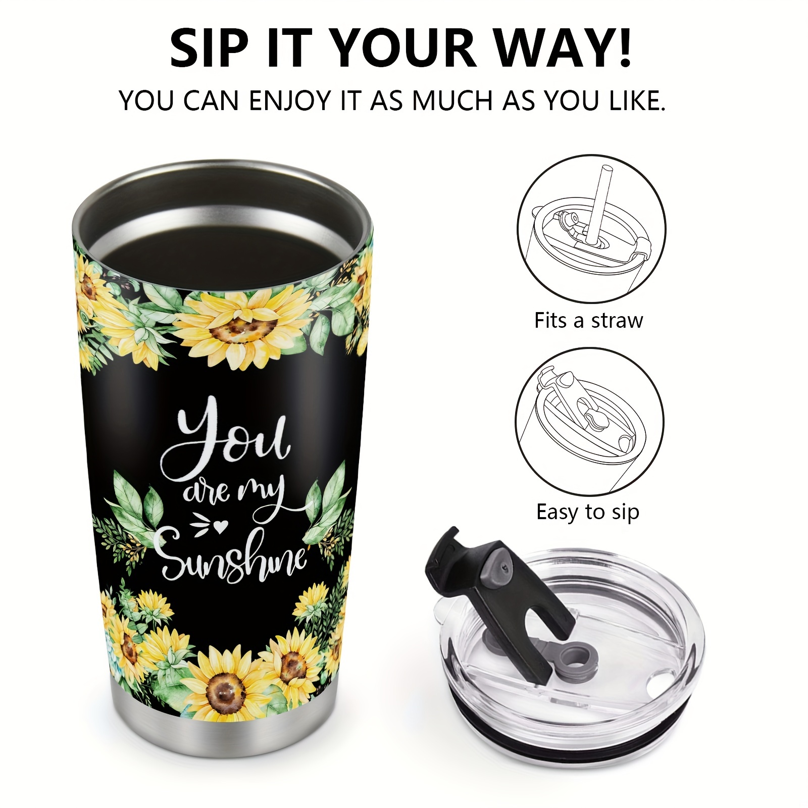 Sunflower Tumbler with Lid and Straw Sunflower Gifts For Women Sunflower  Coffee Mugs Sunflower Decor Cup You Are My Sunshine Butterfly Travel Mug