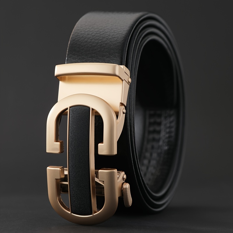 Mens Leather Belt Gold Automatic Buckle Black Designer Belt Strap Waistband