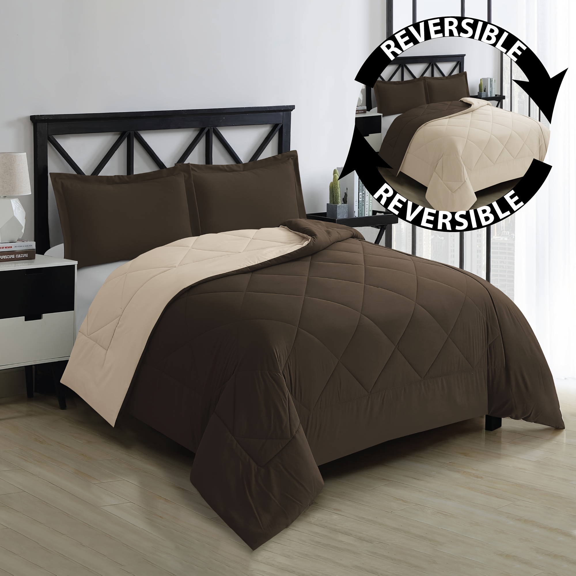 CREAM/CHOCOLATE REVERSIBLE COMFORTER