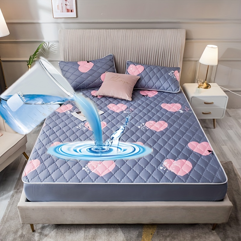 3pcs Waterproof Mattress Protector Set Dustproof Fitted Sheet Heart