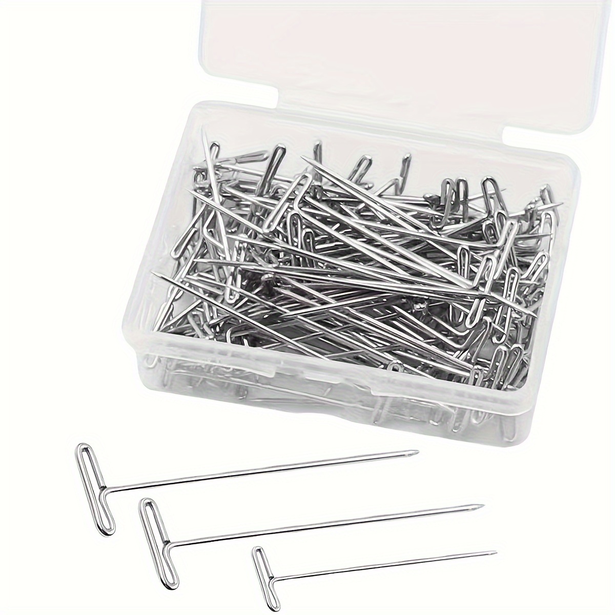 50pcs Wig T-Pins 2Inch Stainless Steel Wig Pins For Wigs Foam Head, T Pins  For Sewing, Wig T Pins, Blocking Pins, T Pins For Office Wall With Plastic