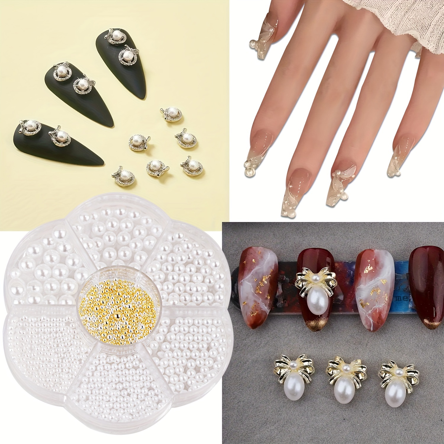 White Flatback Nail Art Pearls,Nail Art Rhinestones,Silvery Mini Caviar  Nail Art Bead,Nail Art Supplies For Women And Girls