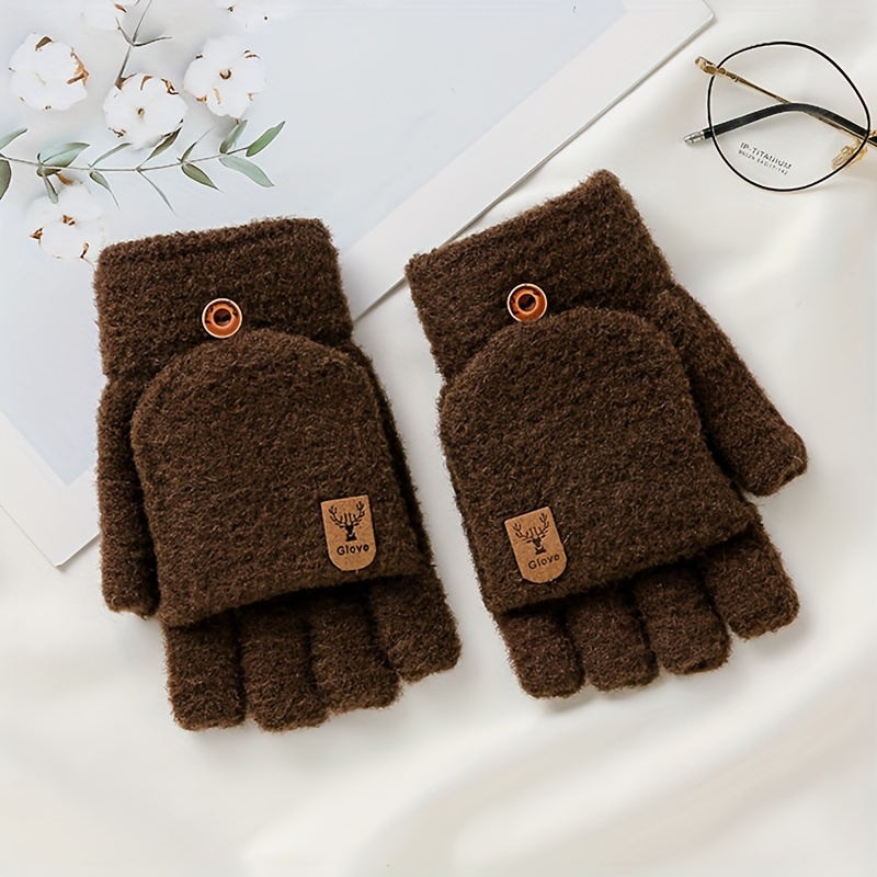 Winter Wool Half Finger Flip Gloves Winter Fingerless Gloves for Men Women  Convertible Warm Half Finger Mitten Gloves Flip Top Knitted Clamshell Wool  Gloves