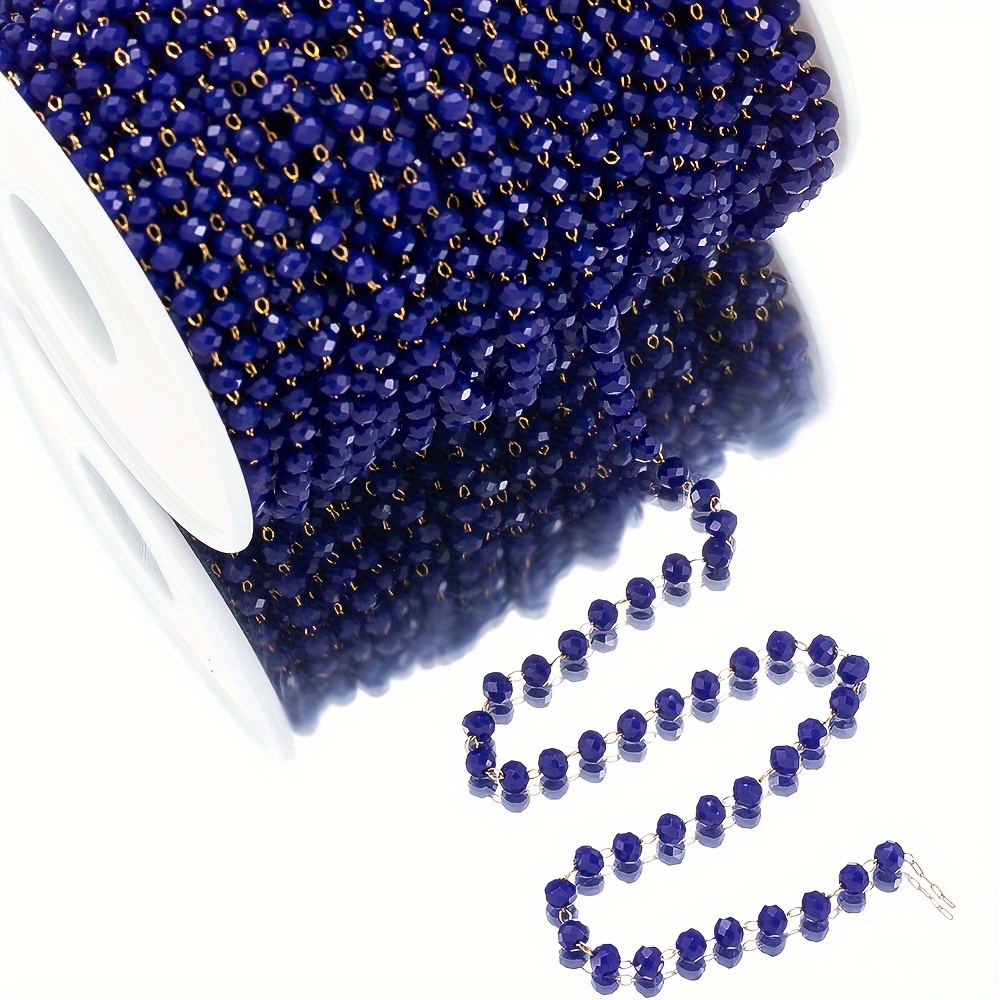 39.37 Inch Stainless Steel Dark Blue Faux Crystal Stone Beads Chains, For  Necklace Bracelet DIY Jewelry Making Supplies