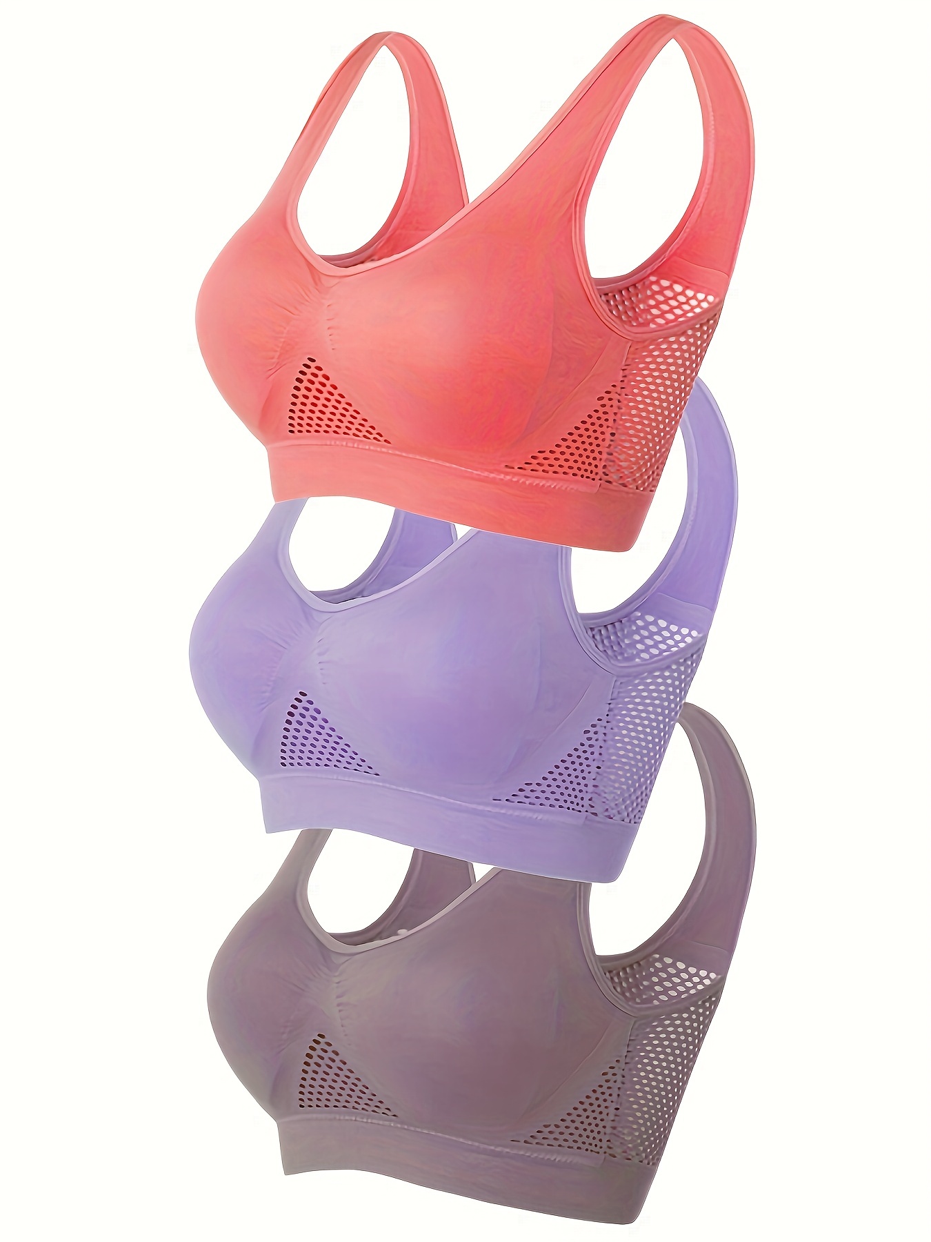 3 Pcs Women's Sports Bra Wireless Hollow Mesh Yoga Bra