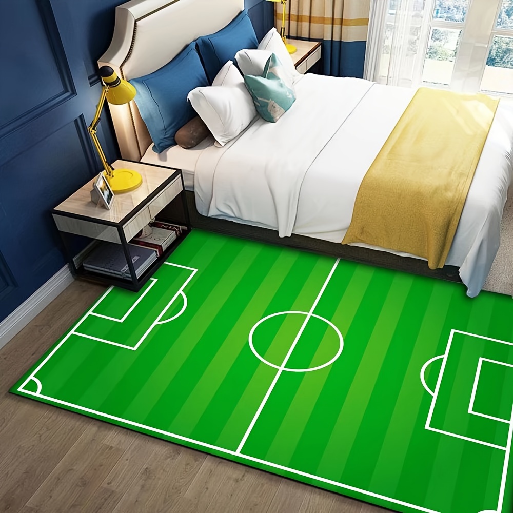 Green Football Soccer Pitch Rug Kids Play Floor Carpet Bedroom Rugs Rugby  Mat