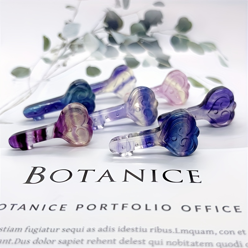 Rainbow Fluorite Crafts Key Carving for Home Decoration